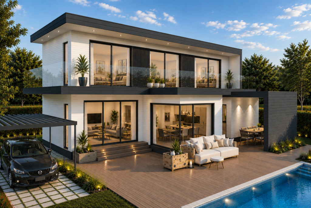 Casa 154 m2 2 plantas moderna con urbanizacion de parcela empresa casas Iberika